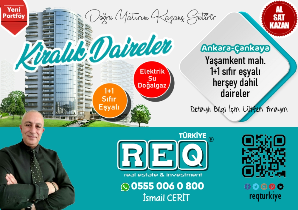 Yaşamkentte, her şey dahil 1+0 ve 1+1 kiralık daireler